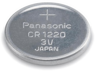 Litiumbatteriet CR1220 är på 3.0 Volt och har dimensionen 12.5 x 2.0 mm 