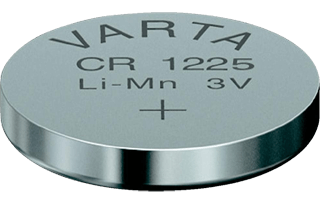 Litiumbatteriet CR1225 är på 3.0 Volt och har dimensionen 12.5 x 2.5 mm 
