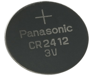Litiumbatteriet CR2412 är på 3.0 Volt och har dimensionen 24.5 x 1.2 mm 