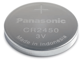 Litiumbatteriet CR2450 är på 3.0 Volt och har dimensionen 24.5 x 5.0 mm 