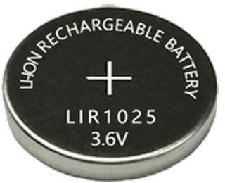 Litiumbatteriet LIR1025 är på 3.6 Volt och har dimensionen 10.0 x 2.5 mm 