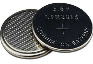 Litiumbatteriet LIR2016 är på 3.6 Volt och har dimensionen 20.0 x 1.6 mm 