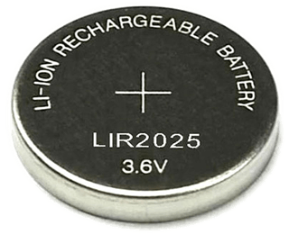 Litiumbatteriet LIR2025 är på 3.6 Volt och har dimensionen 20.0 x 2.5 mm 