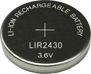Litiumbatteriet LIR2430 är på 3.6 Volt och har dimensionen 24.5 x 3.0 mm 