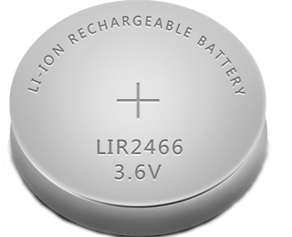 Litiumbatteriet LIR2466 är på 3.6 Volt och har dimensionen 24.5 x 6.6 mm 