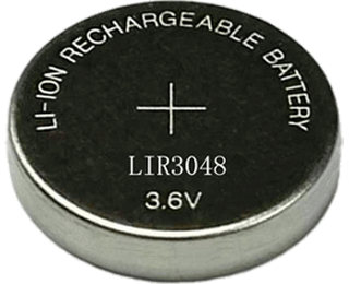 Litiumbatteriet LIR3048 är på 3.6 Volt och har dimensionen 30.0 x 4.8 mm 