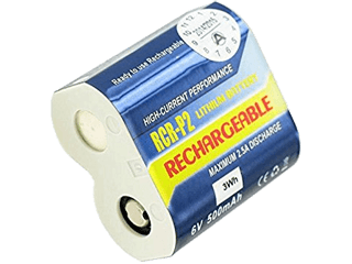 Litiumbatteriet RCR-P2 är på 6.0 Volt och har dimensionen 35 x 19.5 x 36 mm 